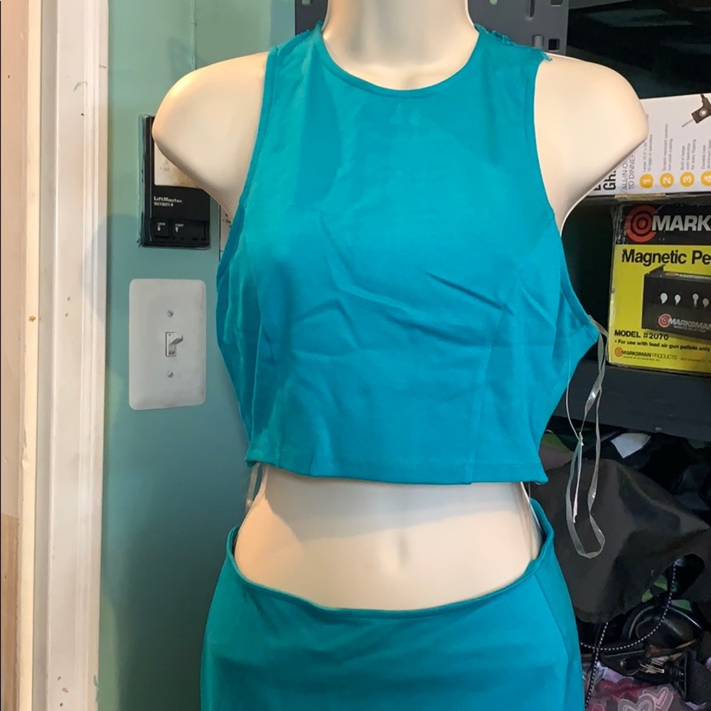 Turquoise Cut out Lace Back dress